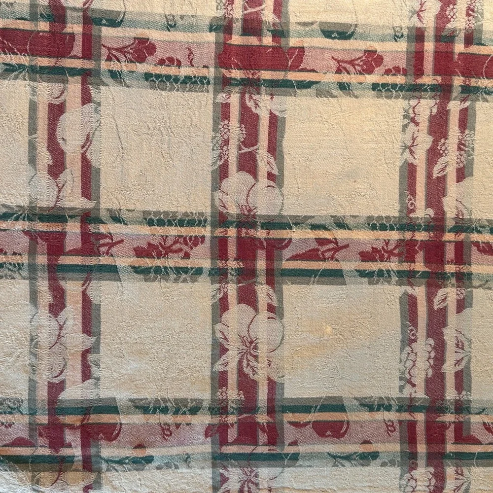 George E Bardwil and Sons Square Tablecloth Red Green Plaid Cotton Jacquard‎ VTG